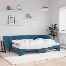 Sofá cama nido con colchón terciopelo azul 80x200 cm