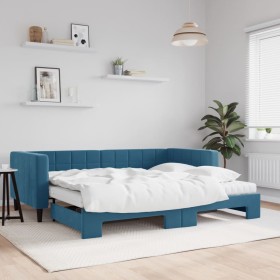 Ausziehbares Schlafsofa mit blauer Samtmatratze 90x200 cm von vidaXL, Betten und Lattenroste - Ref: Foro24-3196714, Preis: 44...