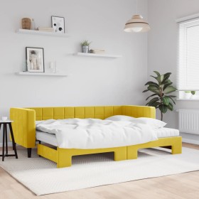 Sofá cama nido con cajones terciopelo amarillo 80x200 cm