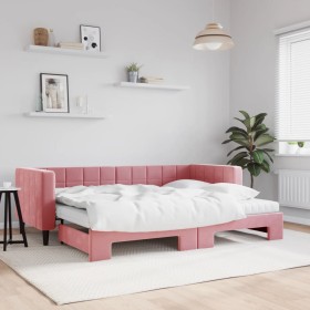 Trundle sofa bed with pink velvet mattress 80x200 cm by vidaXL, Beds and slatted bases - Ref: Foro24-3196711, Price: 439,40 €...