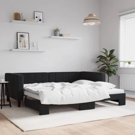 Ausziehbares Schlafsofa aus schwarzem Samt, 90 x 190 cm von vidaXL, Betten und Lattenroste - Ref: Foro24-3196706, Preis: 257,...
