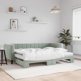 Sofá cama nido con colchón terciopelo gris claro 80x200 cm