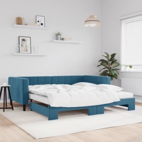Sofá cama nido con colchón terciopelo azul 100x200
