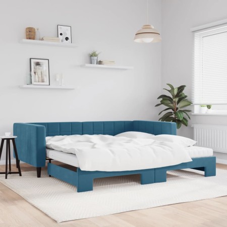 Sofá cama nido con colchón terciopelo azul 100x200 cm