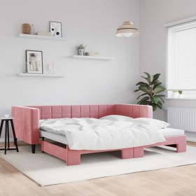 Pink velvet trundle sofa bed 100x200 cm by vidaXL, Beds and slatted bases - Ref: Foro24-3196701, Price: 283,31 €, Discount: %