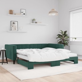 Sofá cama nido con colchón terciopelo verde oscuro 100x200 cm