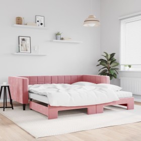 Ausziehbares Schlafsofa mit rosa Samtmatratze 100x200 cm von vidaXL, Betten und Lattenroste - Ref: Foro24-3196725, Preis: 452...