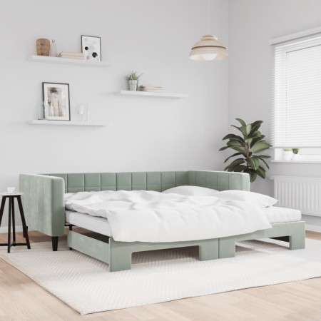 Sofá cama nido con colchón terciopelo gris claro 1