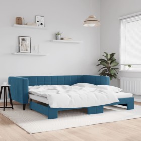 Blue velvet trundle sofa bed 100x200 cm by vidaXL, Beds and slatted bases - Ref: Foro24-3196697, Price: 261,40 €, Discount: %