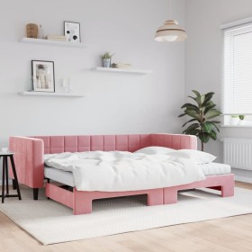 Ausziehbares Schlafsofa mit rosa Samtmatratze 90x200 cm von vidaXL, Betten und Lattenroste - Ref: Foro24-3196718, Preis: 441,...