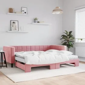 Sofá cama nido con colchón terciopelo rosa 90x200 cm de vidaXL, Camas y somieres - Ref: Foro24-3196718, Precio: 442,36 €, Des...