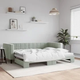 Light gray velvet trundle sofa bed 90x200 cm by vidaXL, Beds and slatted bases - Ref: Foro24-3196691, Price: 255,69 €, Discou...