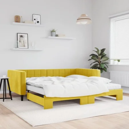 Ausziehbares Schlafsofa mit gelber Samtmatratze 100x200 cm von vidaXL, Betten und Lattenroste - Ref: Foro24-3196727, Preis: 4...
