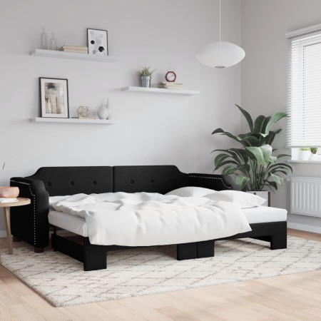 Ausziehbares Schlafsofa aus schwarzem Stoff, 80 x 200 cm von vidaXL, Betten und Lattenroste - Ref: Foro24-3197631, Preis: 256...