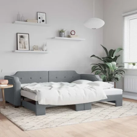 Trundle sofa bed light gray fabric 100x200 cm by vidaXL, Beds and slatted bases - Ref: Foro24-3197639, Price: 268,58 €, Disco...