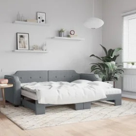 Trundle sofa bed with light gray fabric mattress 100x200 cm by vidaXL, Beds and slatted bases - Ref: Foro24-3197657, Price: 4...