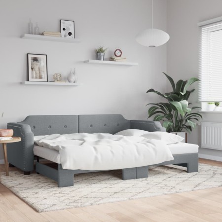 Trundle sofa bed light gray fabric 90x200 cm by vidaXL, Beds and slatted bases - Ref: Foro24-3197634, Price: 259,07 €, Discou...