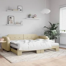 Trundle sofa bed with cream fabric mattress 100x200 cm by vidaXL, Beds and slatted bases - Ref: Foro24-3197661, Price: 437,02...