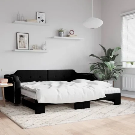 Trundle sofa bed with black fabric mattress 100x200 cm by vidaXL, Beds and slatted bases - Ref: Foro24-3197659, Price: 441,02...