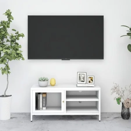 TV-Schrank aus Stahl und weißem Glas, 90 x 30 x 44 cm von vidaXL, TV-Möbel - Ref: Foro24-336056, Preis: 76,51 €, Rabatt: %