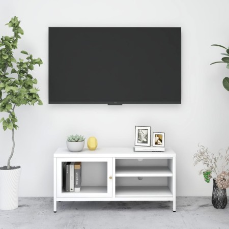TV-Schrank aus Stahl und weißem Glas, 90 x 30 x 44 cm von vidaXL, TV-Möbel - Ref: Foro24-336056, Preis: 77,19 €, Rabatt: %