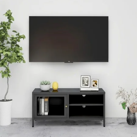 Steel and anthracite gray glass TV cabinet 90x30x44 cm by vidaXL, TV Furniture - Ref: Foro24-336057, Price: 106,35 €, Discoun...
