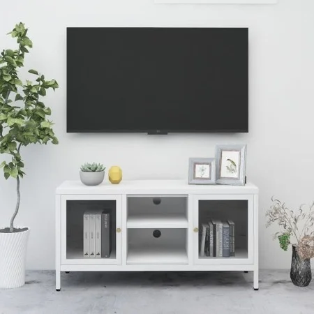 TV stand made of white steel and glass, 105x35x52 cm. by vidaXL, TV Furniture - Ref: Foro24-336059, Price: 93,82 €, Discount: %