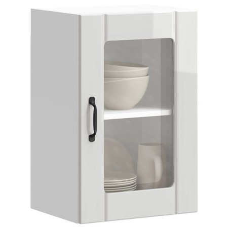 Armario pared para cocina puerta cristal Lucca blanco brillante
