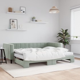 Sofá cama nido con colchón terciopelo gris claro 90x190 cm