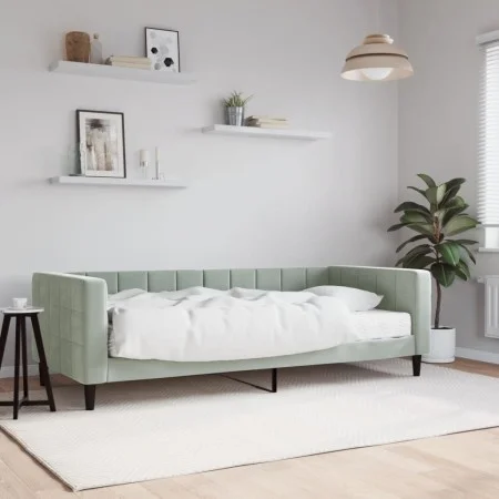 Sofa bed with light gray velvet mattress 90x190 cm by vidaXL, Beds and slatted bases - Ref: Foro24-3196680, Price: 305,44 €, ...