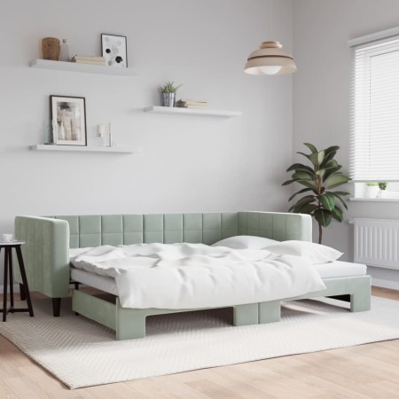 Ausziehbares Schlafsofa aus hellgrauem Samt, 90 x 190 cm von vidaXL, Betten und Lattenroste - Ref: Foro24-3196704, Preis: 249...
