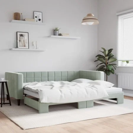 Ausziehbares Schlafsofa aus hellgrauem Samt, 90 x 190 cm von vidaXL, Betten und Lattenroste - Ref: Foro24-3196704, Preis: 246...