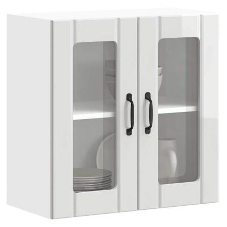 Armario de cocina de pared con puerta de cristal "Lucca", madera de ingeniería blanca brillante en Armarios de cocina | Comprar 