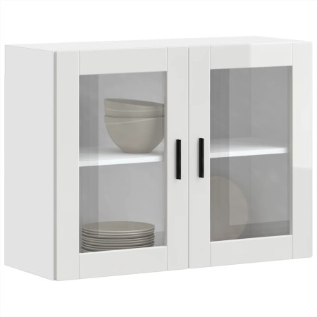 Armario pared para cocina puerta cristal Porto blanco brillante en Armarios de cocina | Comprar online en Foro24
