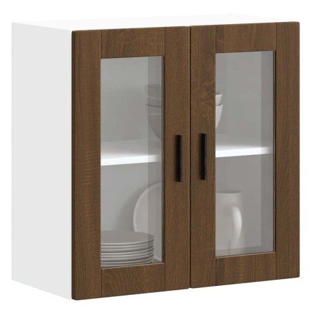 Armario de pared para cocina puerta cristal Porto roble marrón en Armarios de cocina | Comprar online en Foro24