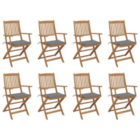 Sillas de jardín plegables 8 uds y cojines madera maciza acacia