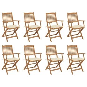 Sillas de jardín plegables 8 uds y cojines madera maciza acacia