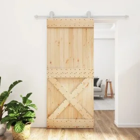 Schiebetür mit Beschlägen aus massivem Kiefernholz, 90 x 210 cm von vidaXL, Türen - Ref: Foro24-3203097, Preis: 221,99 €, Rab...