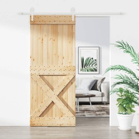 Schiebetür mit Beschlägen aus massivem Kiefernholz, 100 x 210 cm von vidaXL, Türen - Ref: Foro24-3203253, Preis: 238,22 €, Ra...