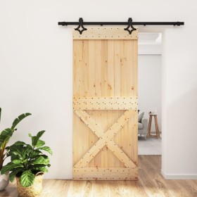 Puerta corredera con herrajes madera maciza de pino 90x210 cm