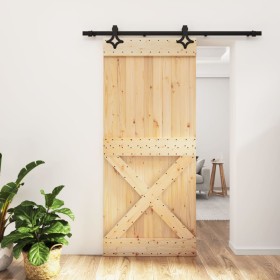 Schiebetür mit Beschlägen aus massivem Kiefernholz, 90 x 210 cm von vidaXL, Türen - Ref: Foro24-3203135, Preis: 206,44 €, Rab...