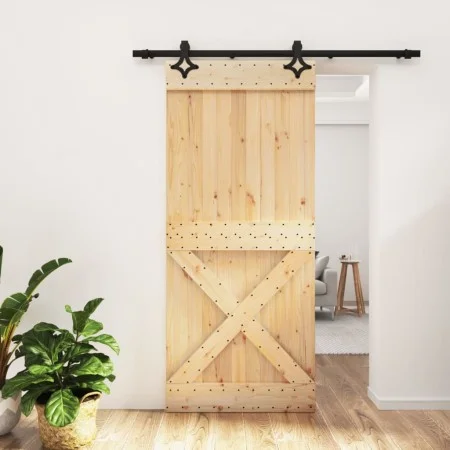 Schiebetür mit Beschlägen aus massivem Kiefernholz, 90 x 210 cm von vidaXL, Türen - Ref: Foro24-3203135, Preis: 202,29 €, Rab...