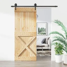 Schiebetür mit Beschlägen aus massivem Kiefernholz, 85 x 210 cm von vidaXL, Türen - Ref: Foro24-3203209, Preis: 177,11 €, Rab...