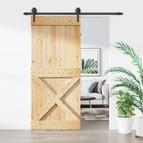 Schiebetür mit Beschlägen aus massivem Kiefernholz, 90 x 210 cm von vidaXL, Türen - Ref: Foro24-3203210, Preis: 183,82 €, Rab...