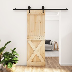 Puerta corredera con herrajes madera maciza de pino 70x210 cm