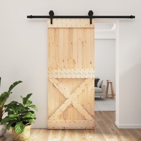 Puerta corredera con herrajes madera maciza de pino 90x210 cm