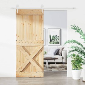 Puerta corredera con herrajes madera maciza de pino 85x210 cm