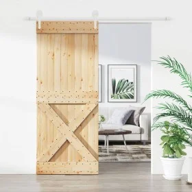 Schiebetür mit Beschlägen aus massivem Kiefernholz, 85 x 210 cm von vidaXL, Türen - Ref: Foro24-3203268, Preis: 199,54 €, Rab...