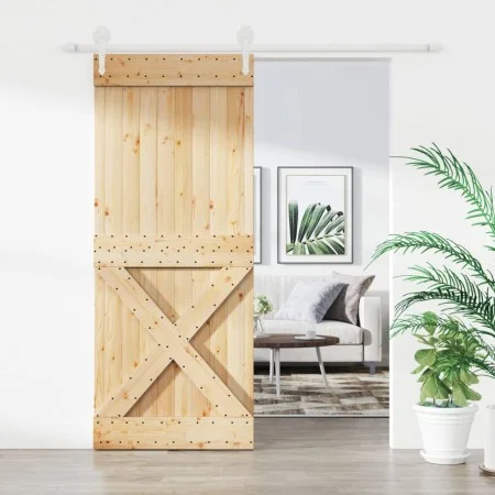 Schiebetür mit Beschlägen aus massivem Kiefernholz, 85 x 210 cm von vidaXL, Türen - Ref: Foro24-3203268, Preis: 199,54 €, Rab...