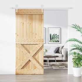 Puerta corredera con herrajes madera maciza de pino 90x210 cm